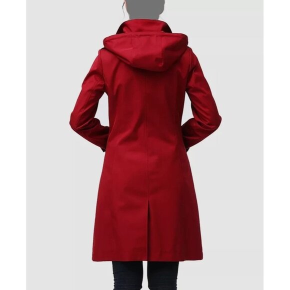 kimi + kai Women's Eeva Water-Resistant Hooded Trench Coat Brick Red Size L $188 - Picture 2 of 2